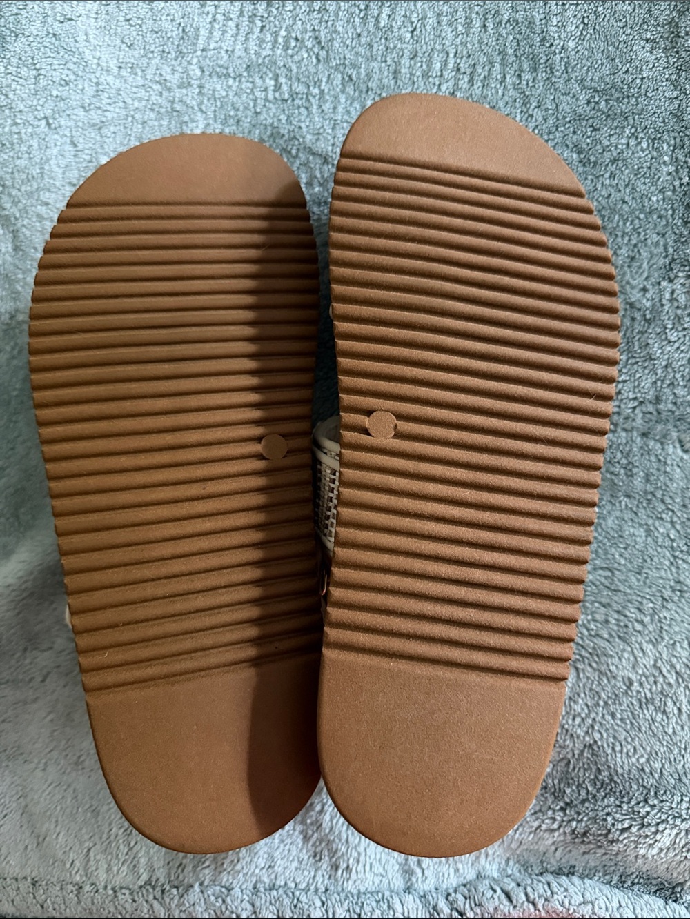 Steve Madden Cream Raffia Double-Strap Sandals with Gold Accents - Picture 6 of 6